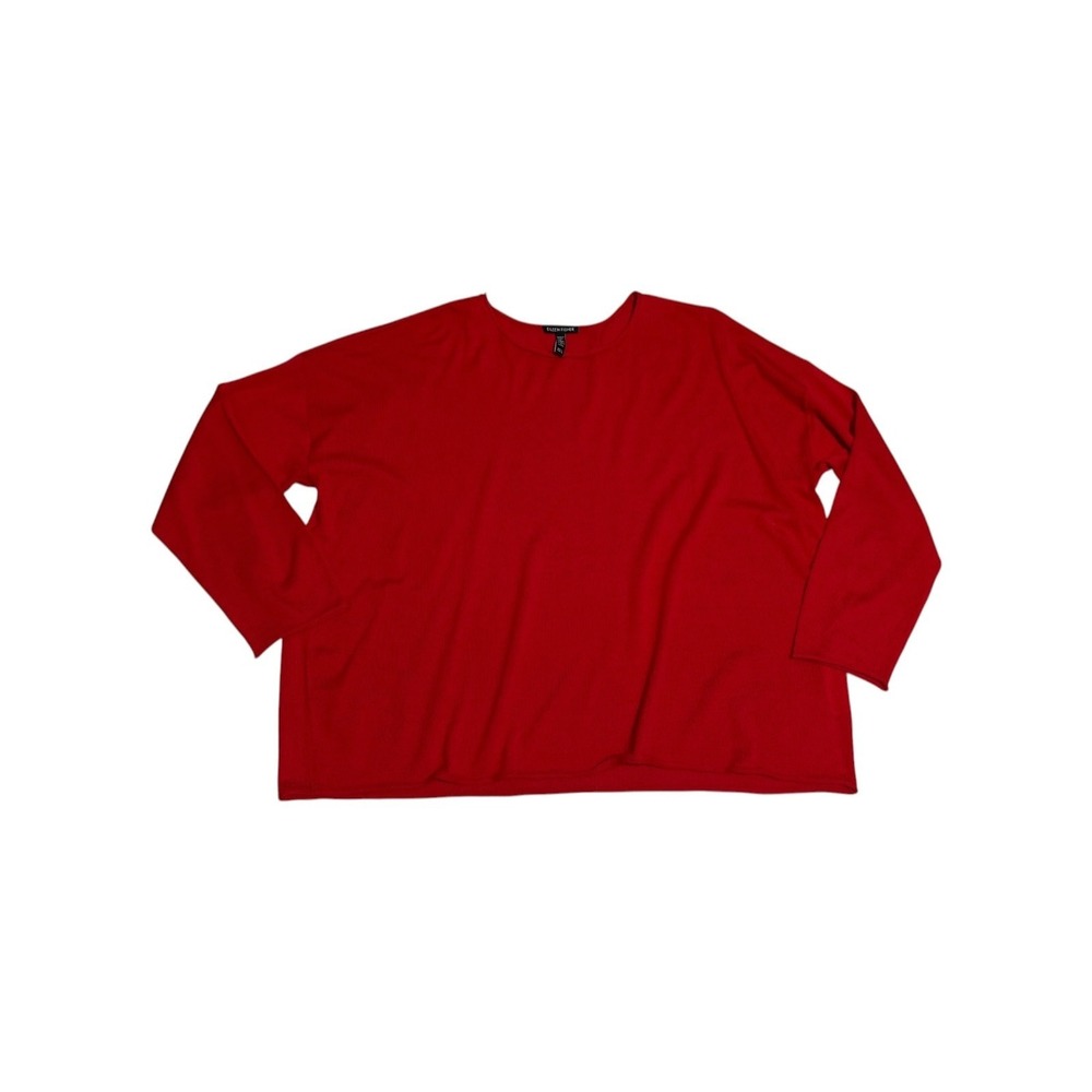 Eileen Fisher Red Extra Fine Merino Wool‎ Boxy Knit Sweater Top Womens  L - Picture 5 of 8